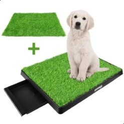 AWEMOZ Hondentoilet Kunstgras – Met 2 Matten En Opvangbak – 64x52x7,5cm – Puppy Pads – Zindelijkheidstraining Hond – Training Pads – Indoor / Outdoor Honden Toilet