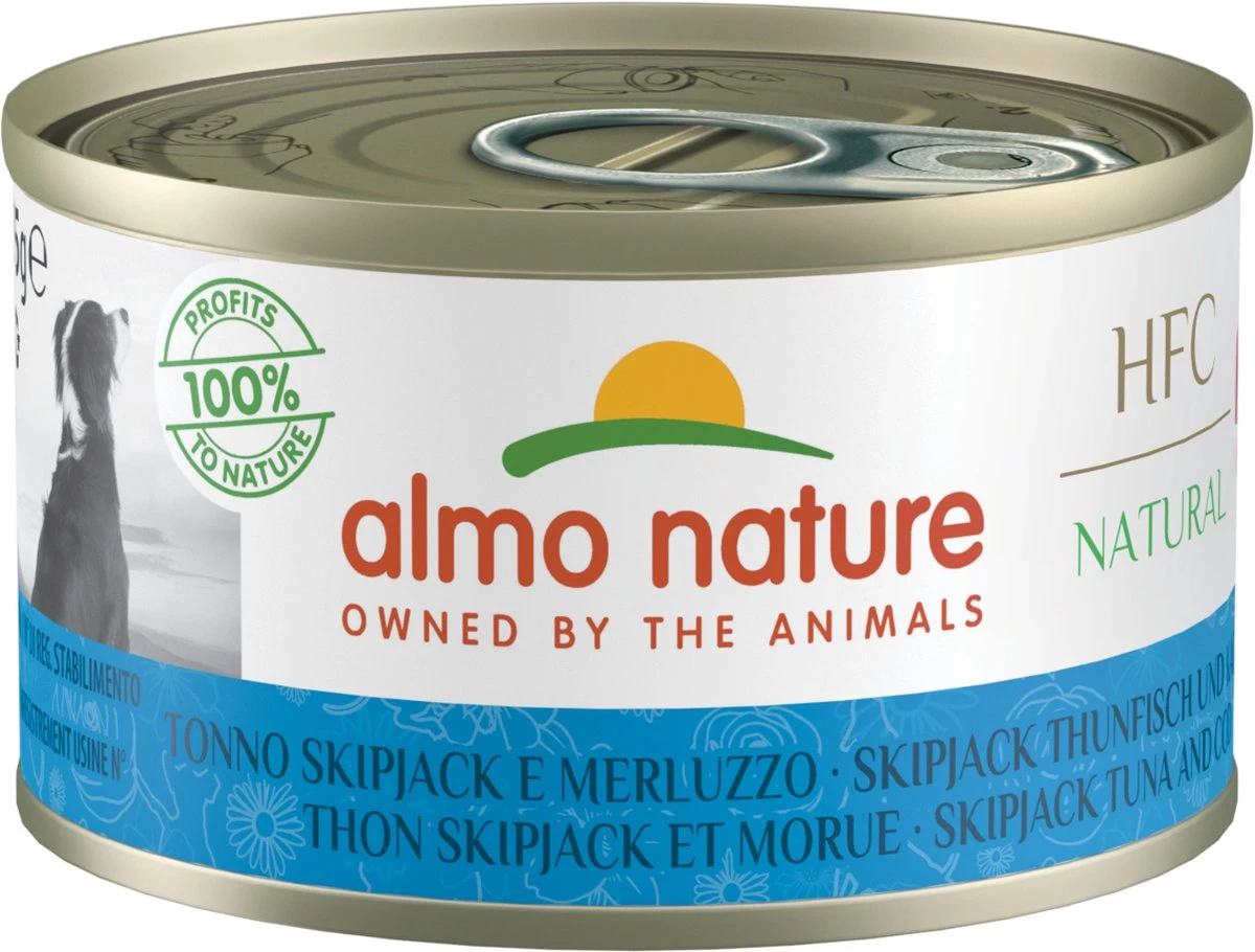 Almo Nature HFC Natural Natvoer Voor Honden – 24 X 95 Gram – Skipjack Tonijn & Kabeljauw – 24 X 95 Gram