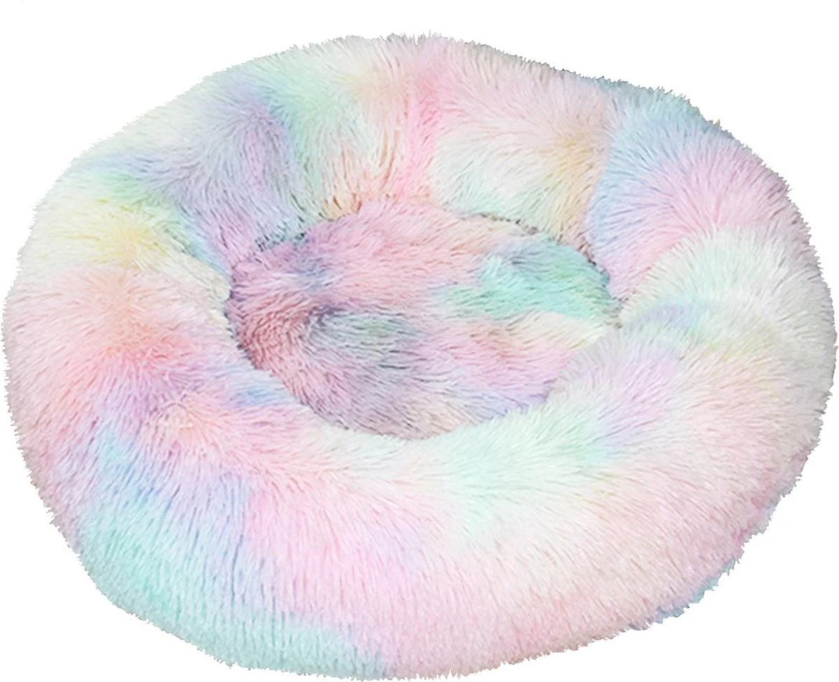 BEESSIES® Donut Hondenmand/hondenkussen 120 Cm – Wasbare Hoes – Pastel Regenboog – Hond Kussen Mand