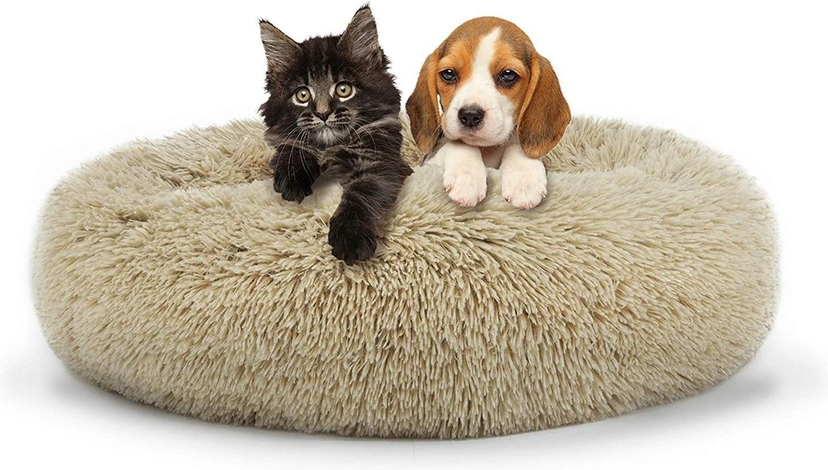 Behave Donut Hondenmand – Hondenkussen – Hondenbed – Kattenmand – Fluffy – Donut – 50cm – Beige