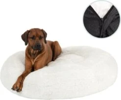 Behave Hondenmand Deluxe – Hondenkussen – Hondenbed – Donutmand – Wasbaar – Fluffy – Donut – Maat M – 60cm – Wit