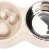 DMV Dubbele Voerbak – Hondenbak – Voederbak – Anti Schrok Bak – Kattenbak – Hond – Poes – Puppy’s – Hondenbrokken – Kattenbrokken – Drinkbak – RVS – Dog Bowl – Slowfeeder – Dieren – Beige