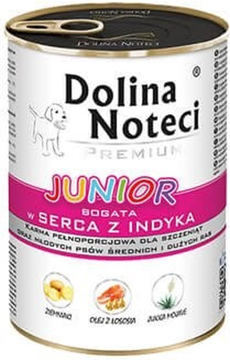 DOLINA NOTECI Premium Junior Rijk Aan Kalkoenharten – Natvoer Voor Puppy’s Van Middelgrote En Grote Rassen – 400g
