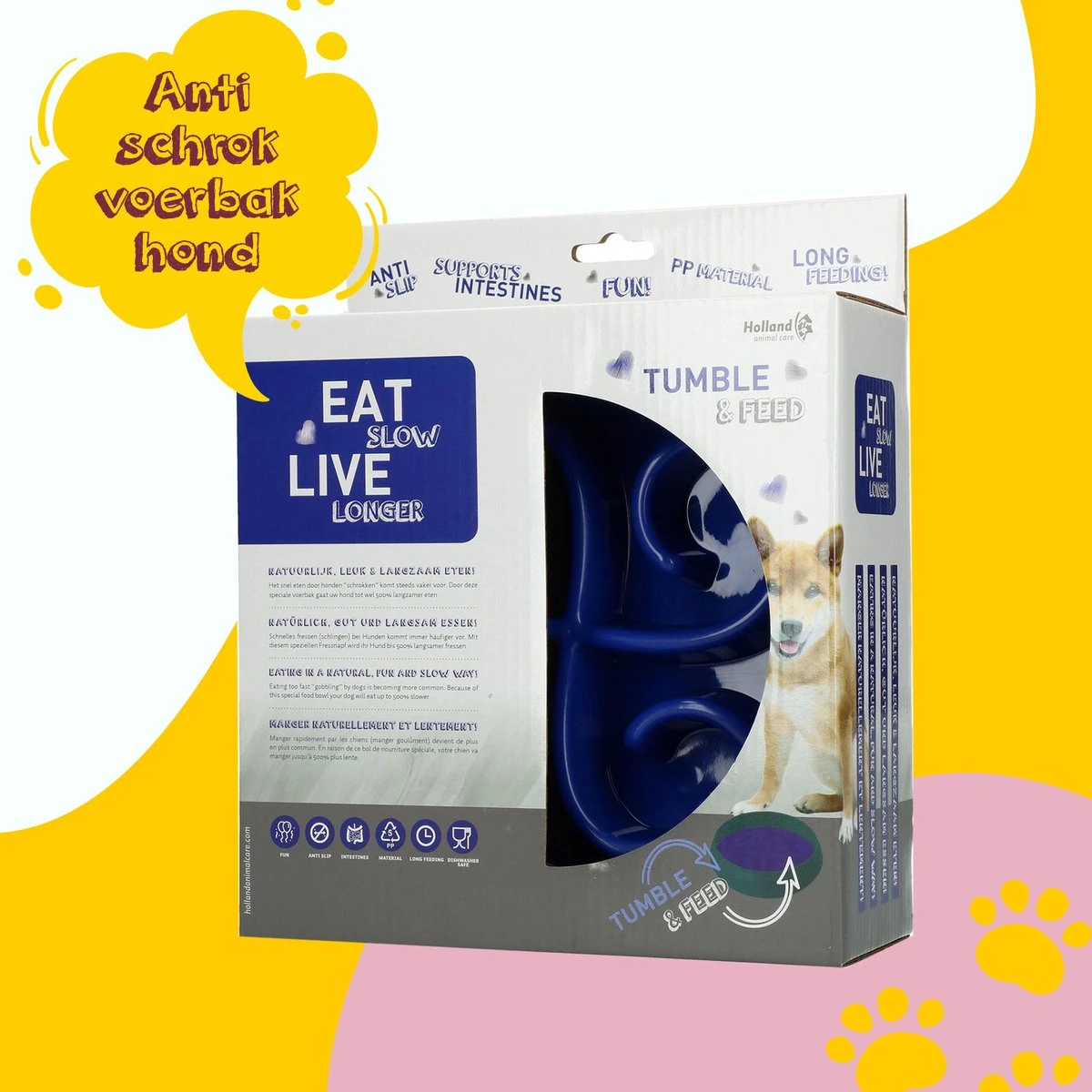 Eat Slow Live Longer Tumble Feeder – Voerbak – Anti-schrok Bak Voor Honden – Slow Feeder Met Beweging – De Trager Eten Voor Je Huisdier – Blauw – ø 20 Cm