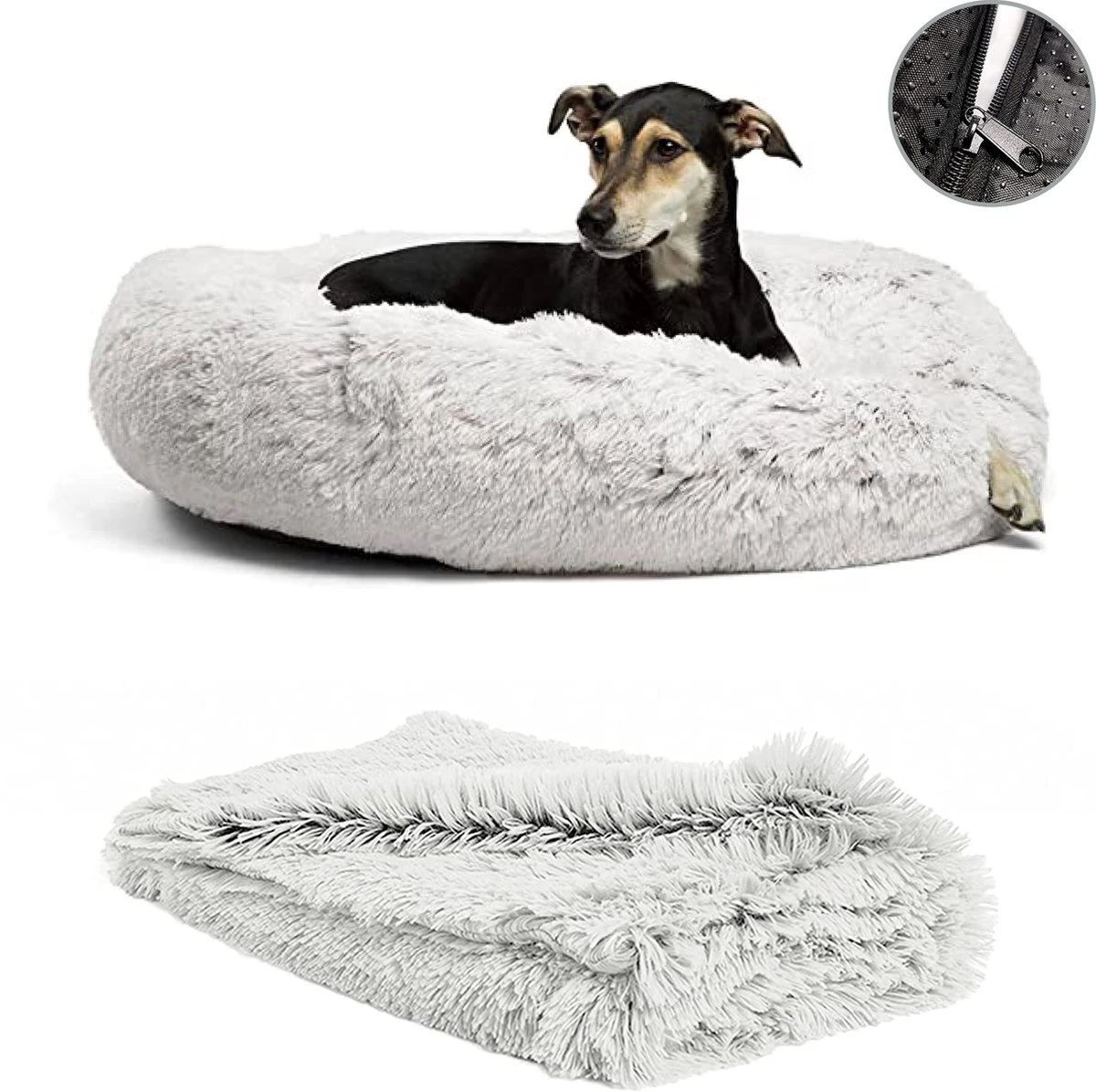 Filo Hondenmand 60cm Met Deken & Rits – Lichtgrijs – Geschikt Als Kattenmand – Fluffy Donut Hondenbed – Honden Mand & Bed – Hondenkussen – Kussen Hond – Katten Mand