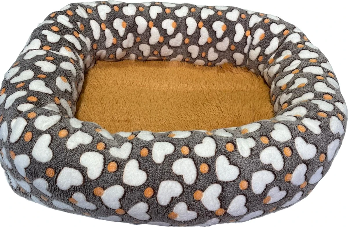 Fluffy Hondenmand – Bruin Met Witte Hartjes – M