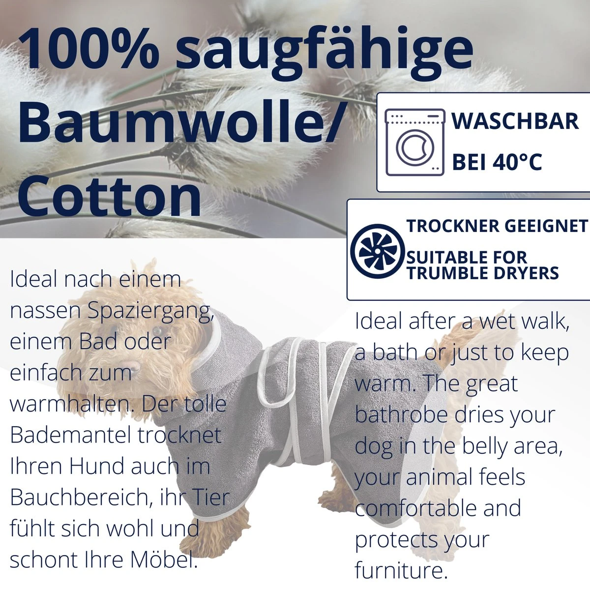 HOMELEVEL Hondenbadjas Van Zachte Badstof – Absorberende Hondenhanddoek Van Katoen Met Klittenband – Maat XS In Antraciet