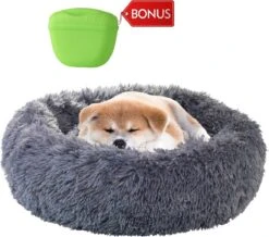 Hondenmand Donut – 60 Cm – Honden Mand – Pluche – Fluffy – Extra Zacht – Hondenkussen – Kattenkussen – Bed – Wasbaar Met Rits – Hondenmanden – Rond – Bank – Grijs – Qwality