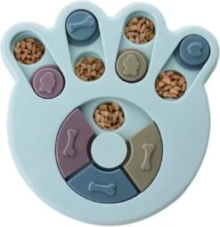 Hondenpuzzel – Voerbak – Honden Speelgoed – Anti-schrok-bak – Hondenpoot – Kunststof – Blauw