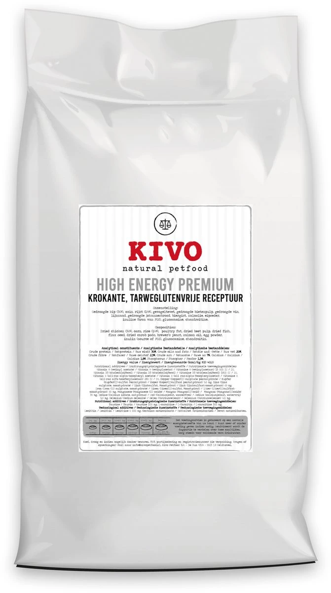Kivo Petfood Hondenbrokken Krokant High Energy Premium 15 Kg – Tarweglutenvrij