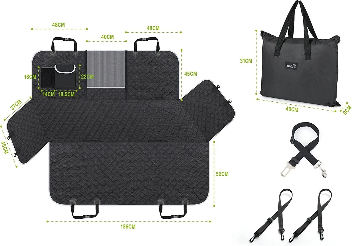 Pecute Hondendeken Voor Auto Achterbank Kofferbakdeken Voor Honden Hand Autodeken Met Veiligheidsgordel, Achterstoelhoezen Voor Honden Met Kijkvenster, Opbergtas (146×136 Cm)