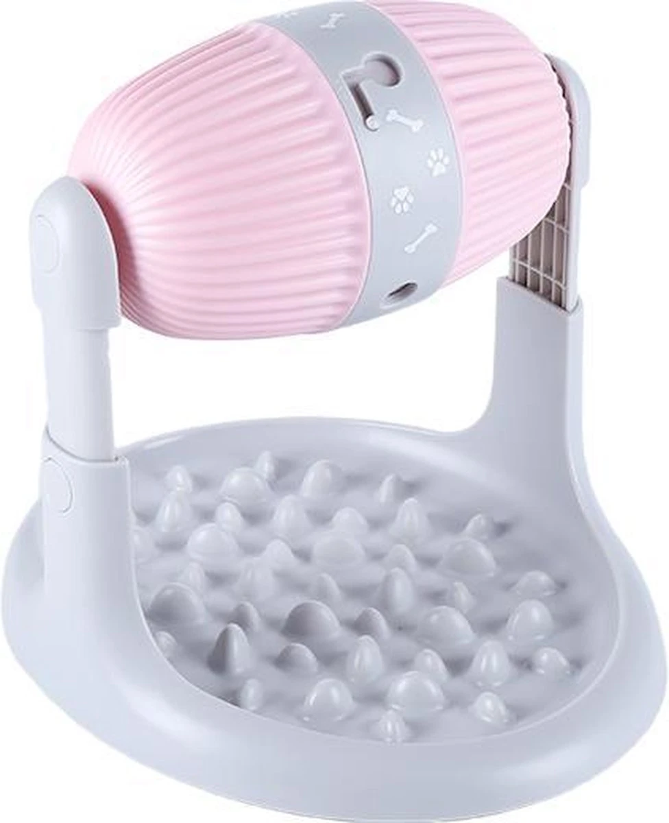 Pets Fortune Voerdispenser Honden En Katten – Slow Feeder – Langzaam Eten – Anti Schrok – Voeder Automaat – Voerbak Hond – Roze – Hoogte Verstelbaar
