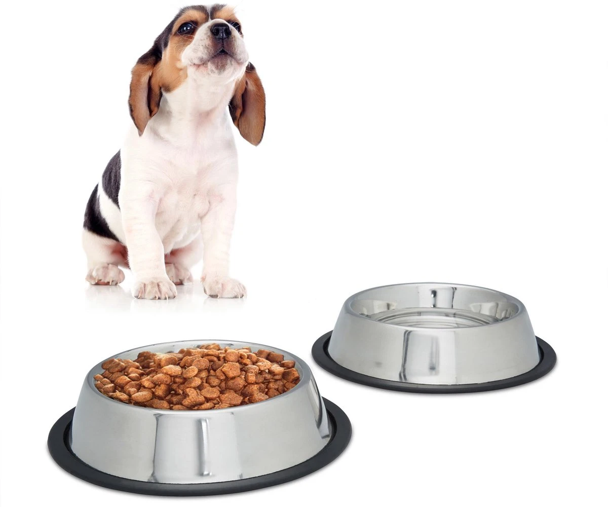 Relaxdays Dinerset Hond – Voer- En Drinkbak – Rvs Voerbak – Antislip Hondenvoerbak Zilver – M