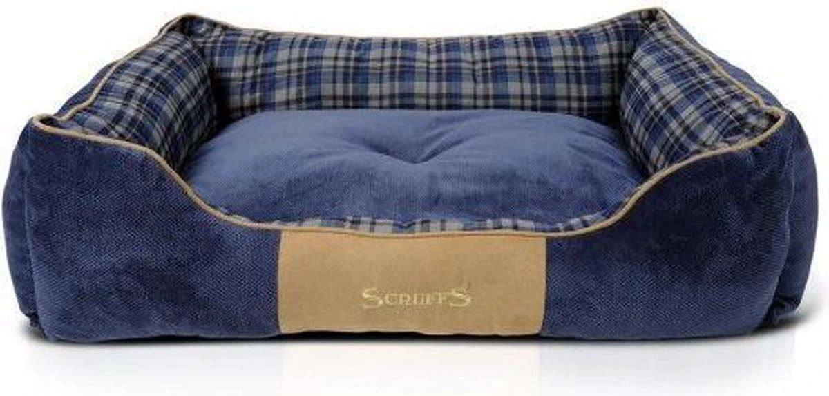 Scruffs Highland Box Bed – Stevige Hondenmand Van Hoogwaardige Chenille Stof Met Anti-slip Onderzijde – Kleur: Blauw, Maat: Large
