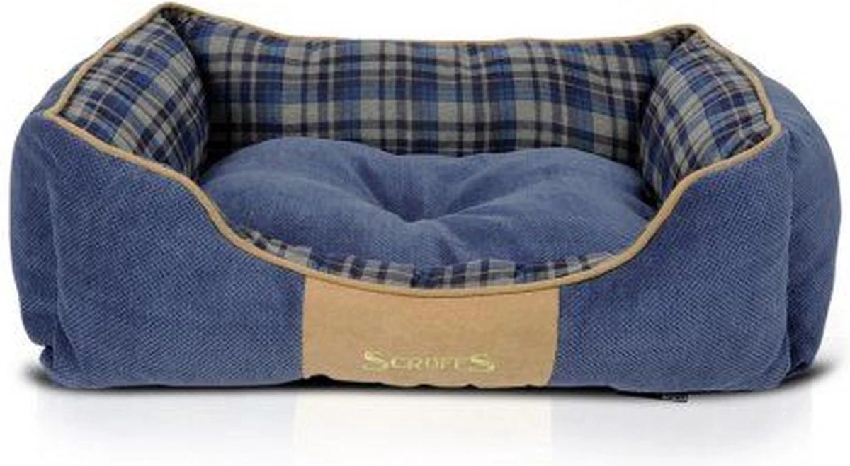Scruffs Highland Box Bed – Stevige Hondenmand Van Hoogwaardige Chenille Stof Met Anti-slip Onderzijde – Kleur: Blauw, Maat: Medium