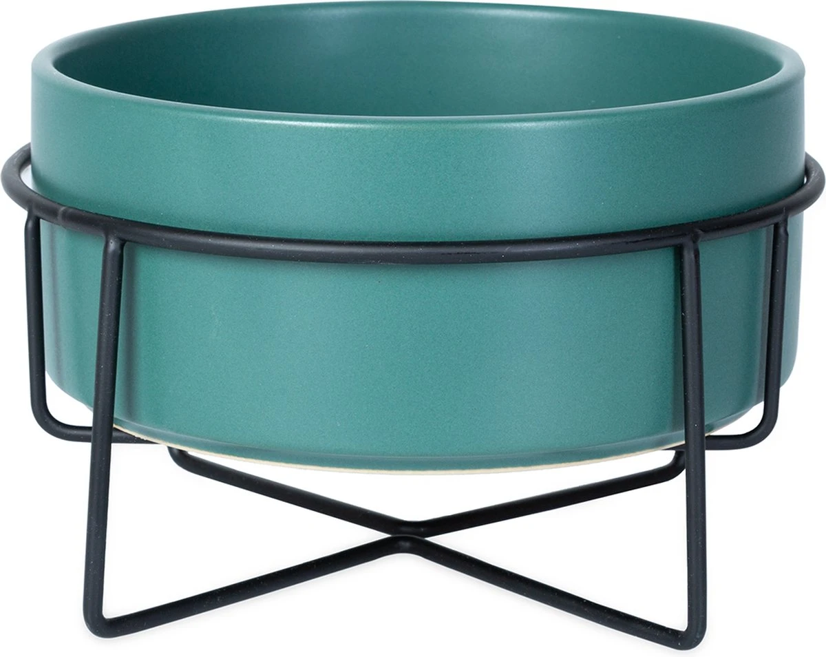 WUFY LEO Hondenbak Met Rvs Standaard – Honden Voerbak – Water & Voer Set – Drinkbak – Eetbak – S 450ml – Teal